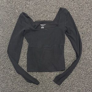 American Eagle Outfitters Women's Black Square Neck Long Sleeve Top
